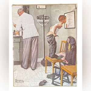 Vtg Lithograph by Norman Rockwell 14x11"  At the Doctors Waiting for the Shot